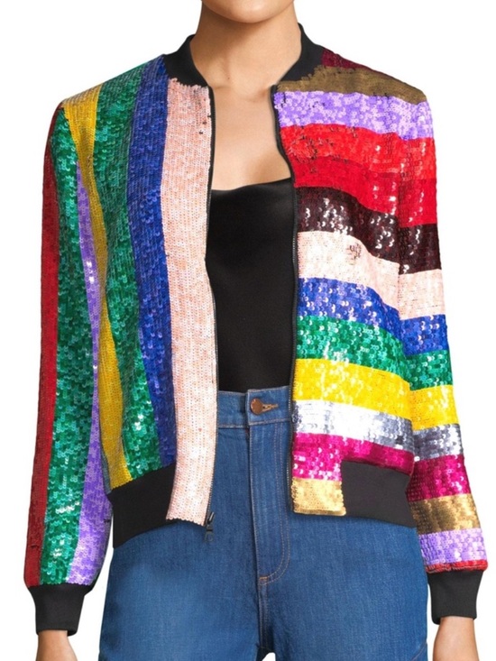 Alice + Olivia Jackets & Blazers - Alice + Olivia Queen Sequin Rainbow Bomber Jacket Saks Stonewall Size Small